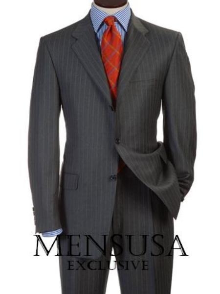 Dark Grey Masculine color Gray Pinsripe 3 Buttons Style Double Vent Suits for Online Dress premier quality italian fabric 