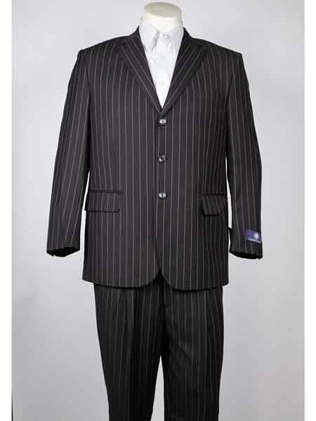  Three Button Dark Grey Masculine color Pinstripe Notch Lapel Single Breasted Classic Fit Suit