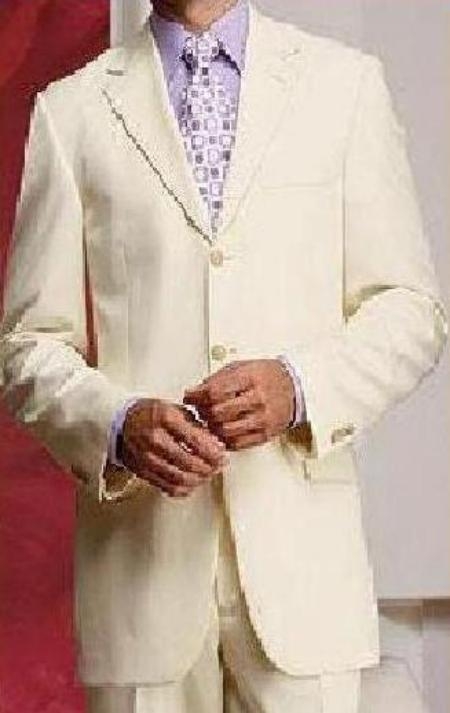 Cream ~ Ivory ~ Off White Superior Fabric Fine Light Weight Four Season Suit ( Jacket and Pants)  For Men