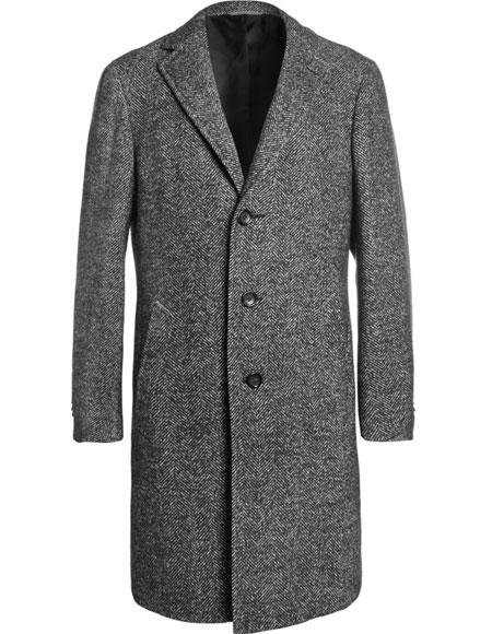  Men's Single breasted 3 Button Grey ~ Gray Topcoat Notch Lapel Cashmere Overcoat 