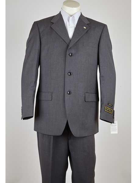  Three Button Notch Lapel Grey Single Breasted Suit