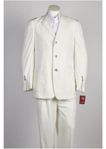  Men's Off White 3 Button Suit