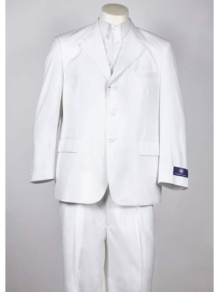  Three Button Notch Lapel White Single Breasted Classic Fit Suit