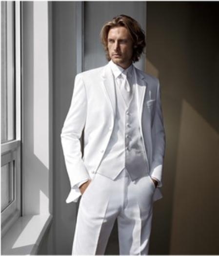 High Quality Satin Notch Lapels White Tuxedo With Vest 