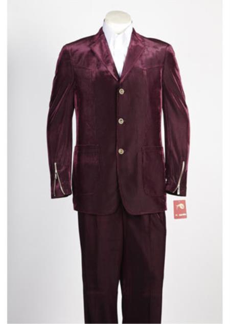  Men's 3 Button Single Breasted Wine Suit