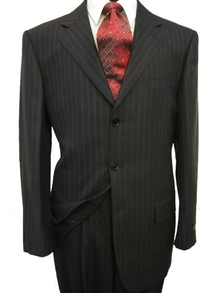 High Quality MU28 Liquid Jet Black & Smooth Dark Gray Pinstripe Business 2 or 3 Buttons Style Superior Fabric 140's 