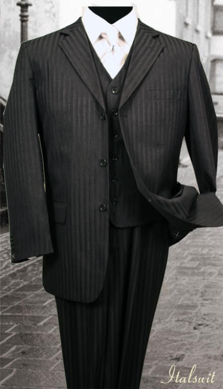Nice 3PC 3 Button Style Liquid Jet Black Tone On Tone Stripe ~ Pinstripe three piece suit 