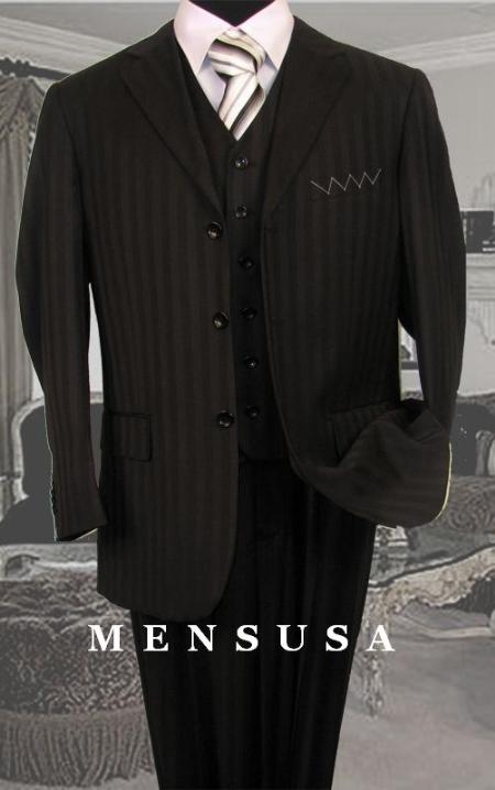 Nicest Liquid Jet Black tone on tone Pinstripe Vested 3 Buttons Style Suits for Online 