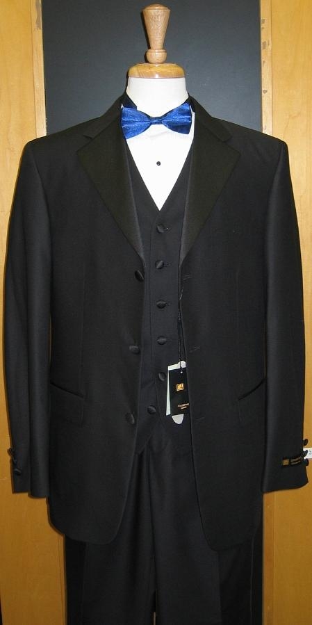 3 Button Style 3 Piece Flat Front Tuxedo Wool