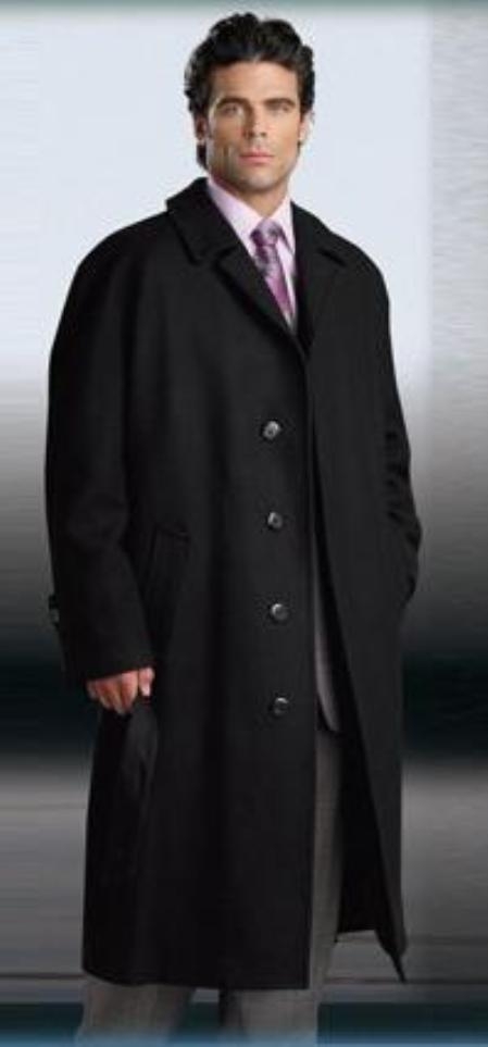 Single Breasted 3 Button Style Jet Liquid Jet Black Full Length Wool Fabric&Cashmere overcoats outerwear 