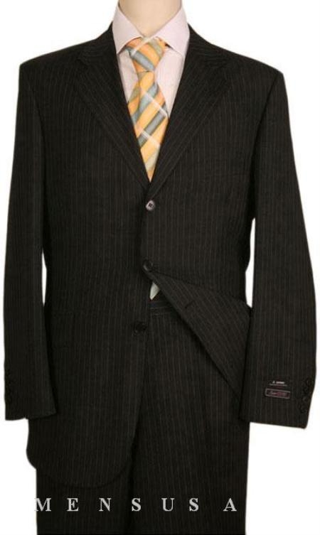 3 Buttons Style Liquid Jet Black Stripe ~ Pinstripe Superior Fabric 140's 100% Wool Fabric Jacket With SHIRT and TIE