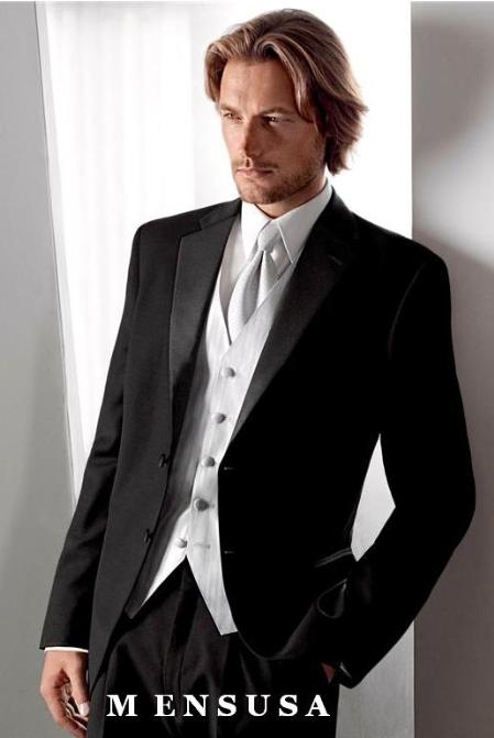 $775 High Quality Umo 3 Buttons Style Superior Fabric 120's Wool Fabric poly~rayon Tuxedo + White Shirt+White Tie+White Vest 