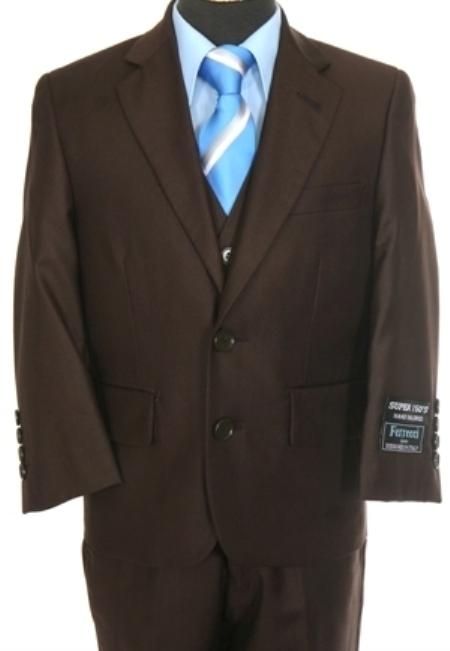 Kids Boys 3 piece 2 Button Style Boys And Men Suit For Teenagers brown color shade 