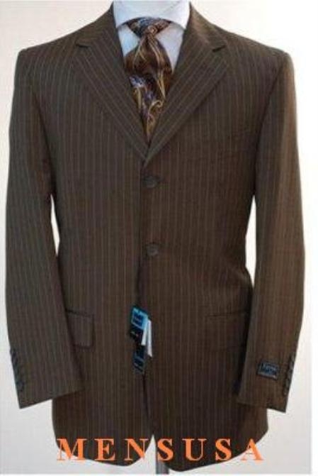 Chocolate brown color shade pinstripe 3 Button Style suit 100% Wool Fabric Touch Poly Rayon 