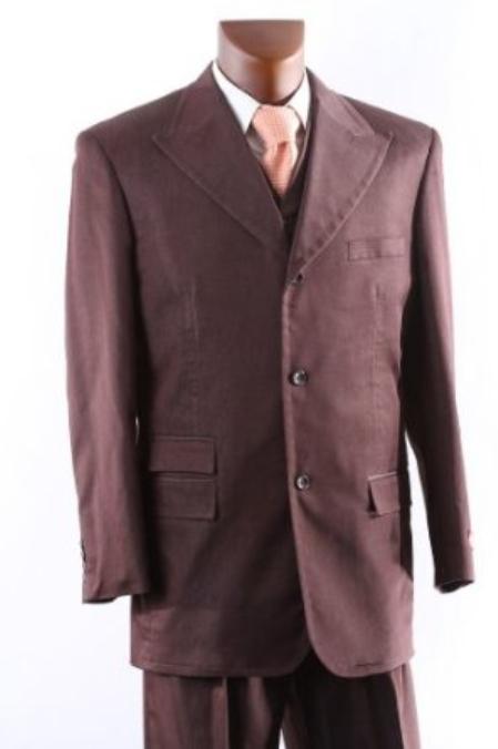 Superior 150's Single Breasted Three Button Cocoa Vested 1940s men's Suits Style with Peak Lapel 