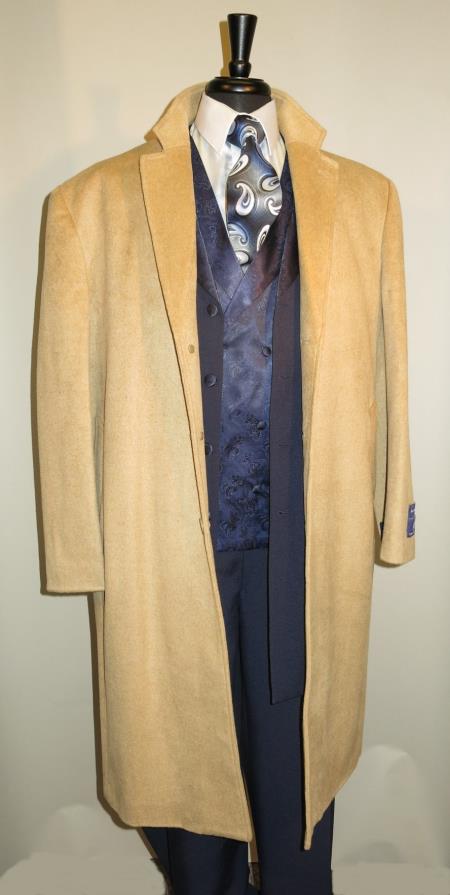 3 Button Style Long Wool Fabric Blend Camel ~ Khaki Color Full Length overcoats outerwear 
