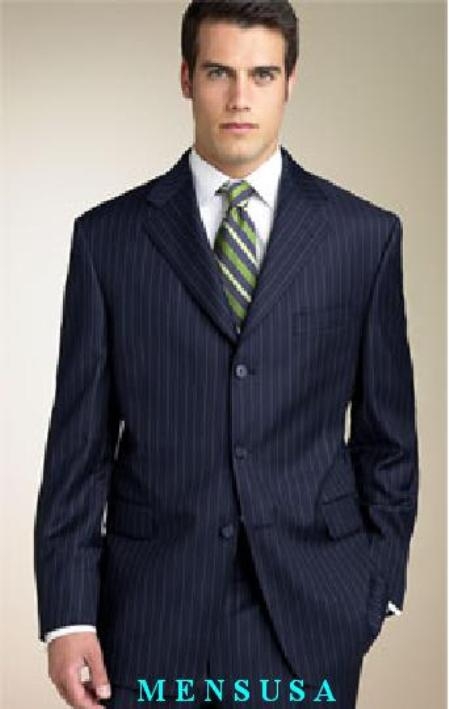 Navy Blue Shade Stripe ~ Pinstripe 3 Buttons Style Fabric poly~rayon 3 Button+Shirt+Tie+SHIRT TIE 