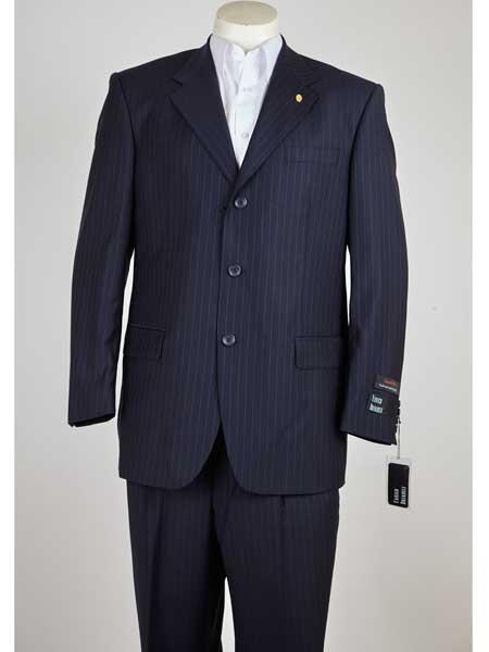 Men’s 3 Button Style Pinstripe Single Breasted Navy Notch Lapel Suit