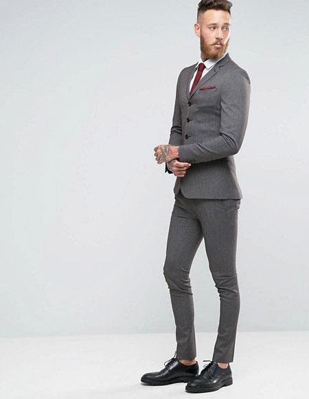  3 Buttons Slim Fitted Suit Flat Front Pants Side Vented Available in Black or Navy  or Charcoal Grey