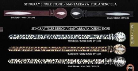 Cowboy Exotic Belt 1.5 Stingray skin Single Stone & Tiger Design by Authentic Los altos 