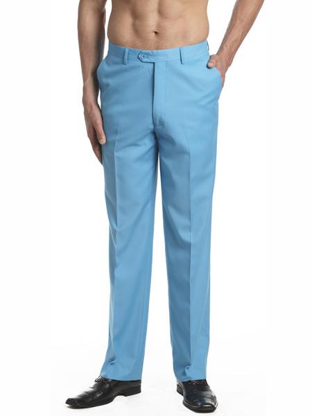  Men's Dress Pants Trousers Flat Front Slacks Turquoise Blue