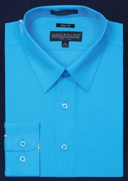 Mens Turquoise Dress Shirt Slim narrow Style Fit Dress Shirt - turquoise ~ Light Blue Stage Party Color 