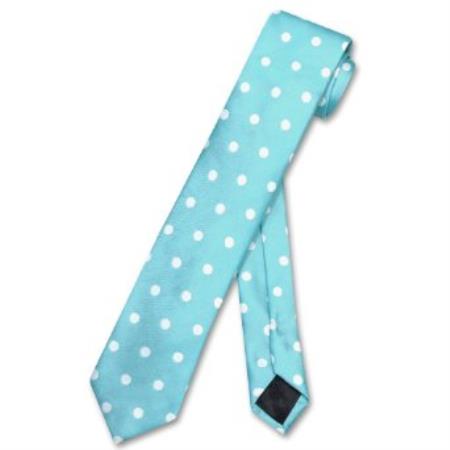 Skinny turquoise ~ Light Blue Stage Party Blue w/ White Polka Dots 2.5 Neck Tie 