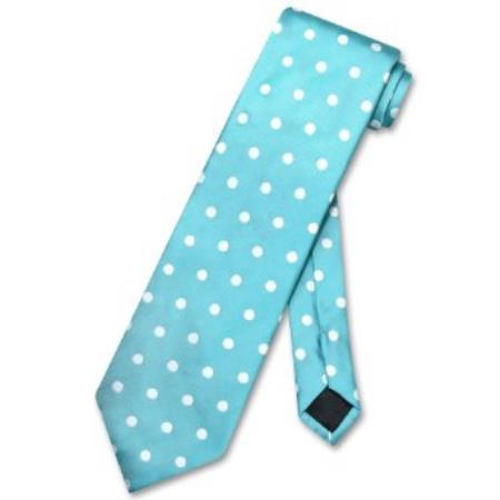 turquoise ~ Light Blue Stage Party Blue w/ White Polka Dots Design Neck Tie 