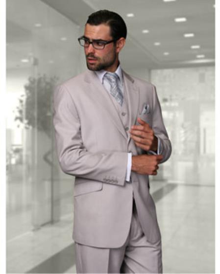  Men's Statement 2 Button Ash Grey Modern Fit suits Wool Suit