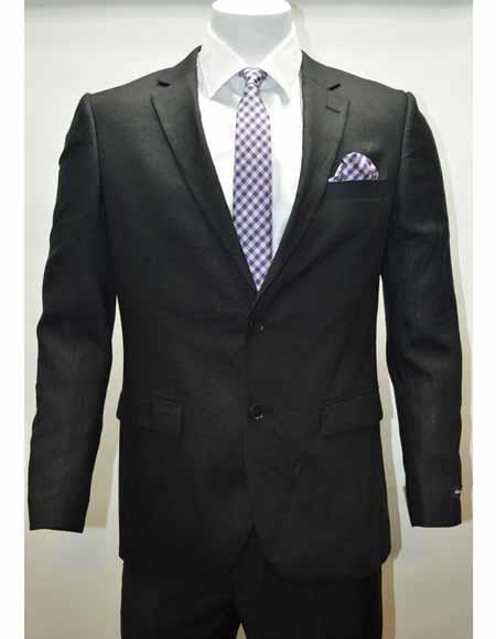  Men's Linen Notch Lapel 2 Button Black Single Breasted Side Vent Jacket Sportcoat Blaz