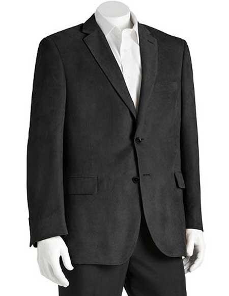  Men's 2 Button Microsuede Black Classic Fit Polyester Double Vent Blazer