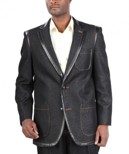 AC-171 Fashion Two Button Cotton Timmed Denim Nero1940s men's Suits Style Black