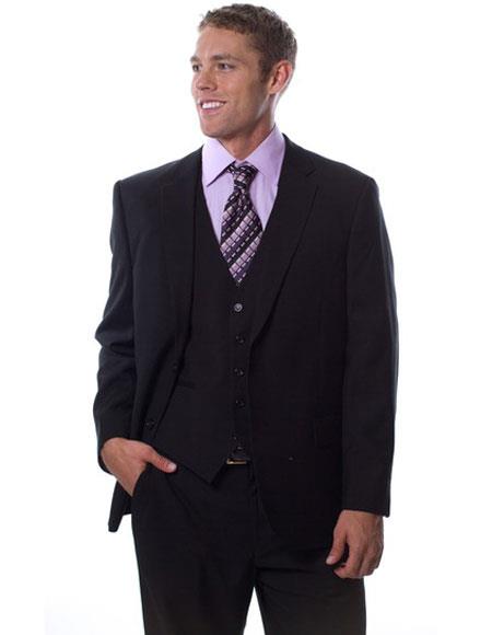  Caravelli Men's 2 Button Black Notch Lapel Classic Fit Single Vent Suit