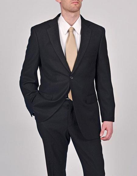  Caravelli Men's Black Pinstripe Notch Lapel 2 Button Vested Suit