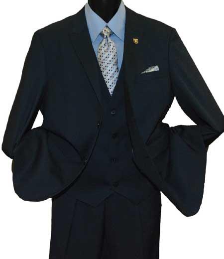 Mens Black Peak Lapel 2 Button Single Breasted V-Neck Vested Suit