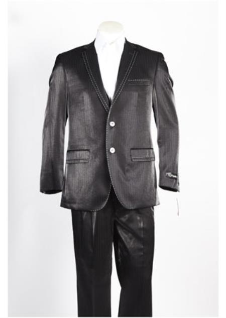  Men's 2 Button Black Two Front Pocket Suit