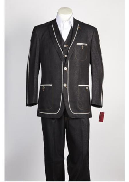  Men's Black 2 Button Two Piece Single Breasted Suit
