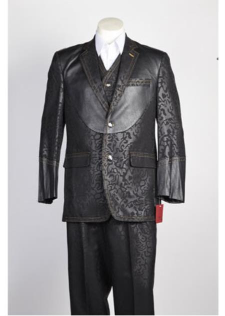  Men's 2 Button Single Breasted Black Suit 