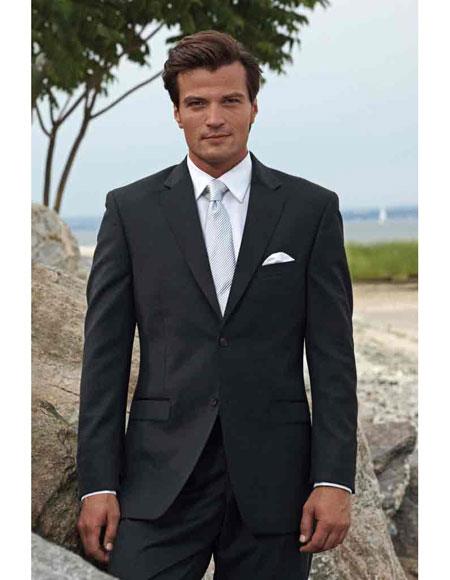 men's package deal 2 button notch lapel side vented black suit white shirt grey tie Slim Fit or Regular Fit Cut