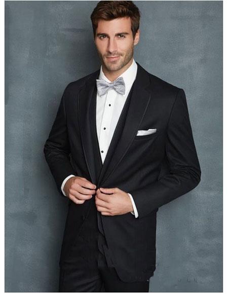  Men's Single Breasted 2 Button Vest Black Notch Lapel Suit 