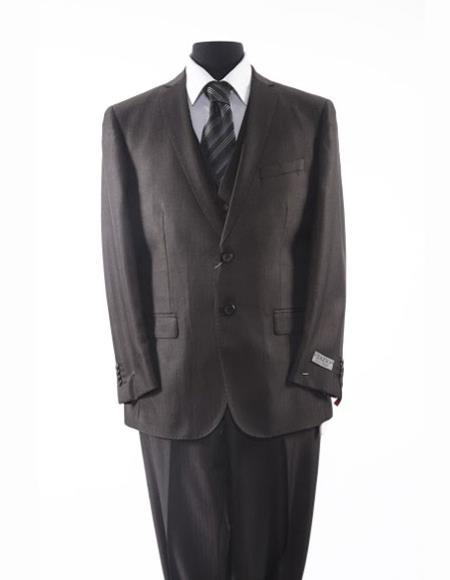  Men's 2 Button Tazio Brand Suit Black Textured Pattern Matching Vested Suit