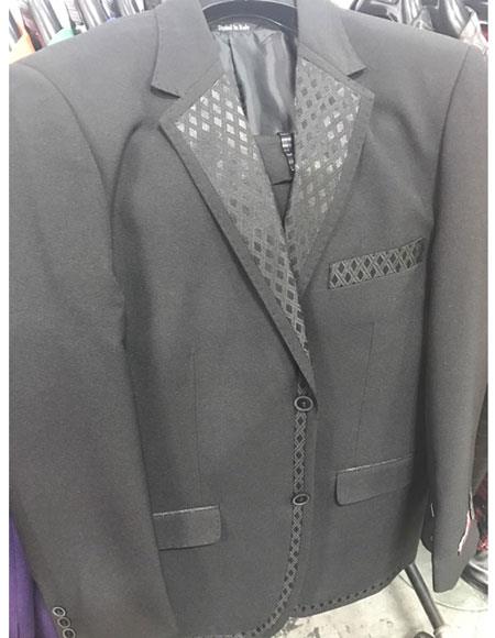  Men's 2 Button Single Breasted Black Tuxedo Notch Lapel Vested Suit Patten