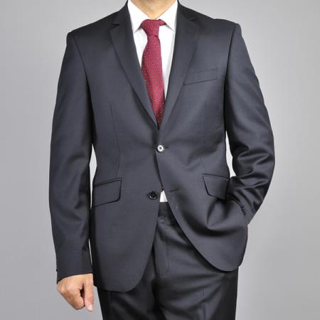Mantoni Liquid Jet Black 2-Button Wool Fabric Slim-Fit Suit 