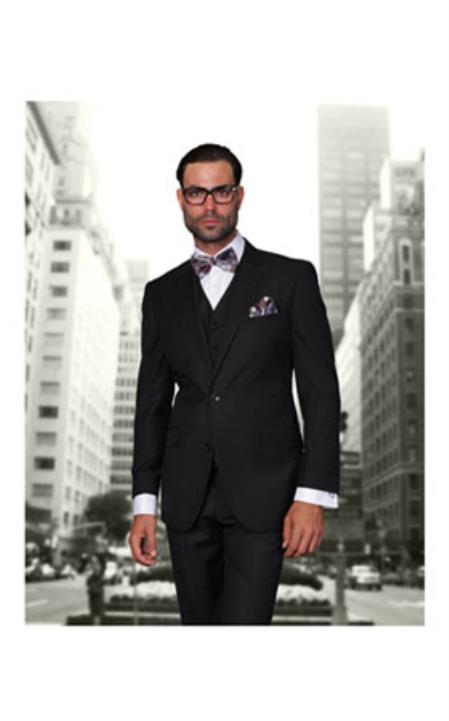  Men's 2 Button Black Modern Fit suits Wool Suit