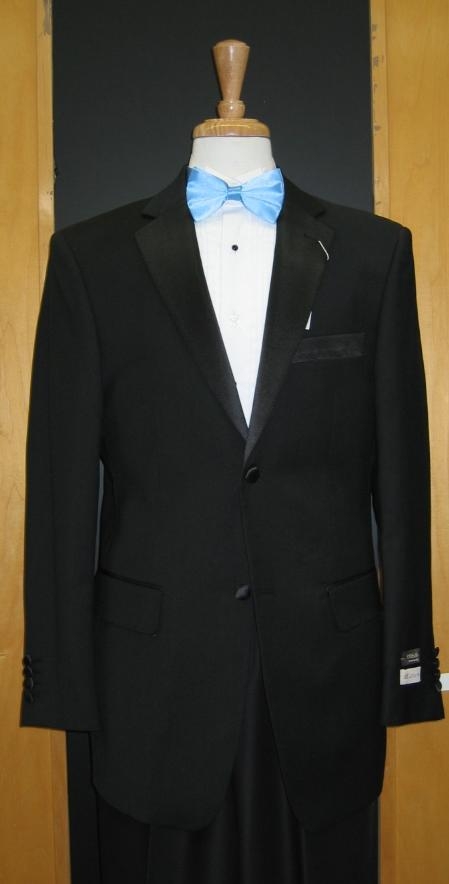 Two Button Vented Tapered Cut 100% Wool Fabric Flat Front Tuxedo 