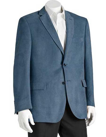  Men's 2 Button Microsuede Notch Lapel Polyester Double Vent Classic Fit Blue Blazer