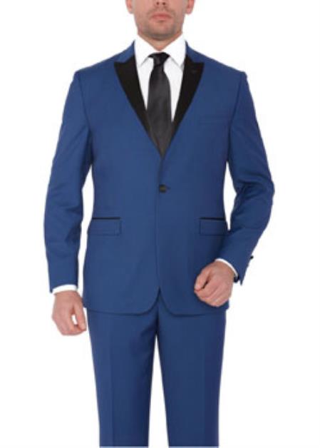  indigo ~ Cobalt ~Blue with black lapel Suit Peak lapel 1920s Tuxedo Style