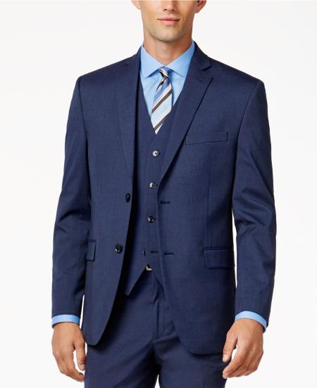  Men's Single Breasted 2 Button Medium Blue Slim-Fit Fully lined Jacket