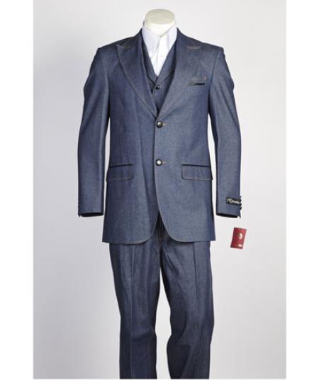  Men's Blue 2 Button Two Piece Suit 