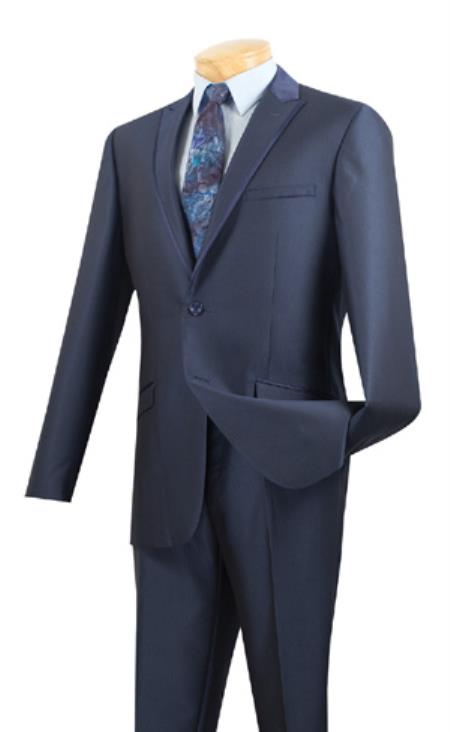 Two Button Peak Lapel 1920s tuxedo style Trimmed Formal wear Suit Midnight Blue Wool